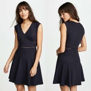 REBECCA TAYLOR | 'Taylor' V-Neck Fit and Flare Knit Dress in Navy Blue | Size 8